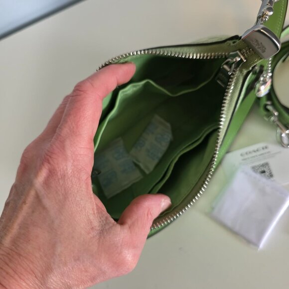 NWT Coach Teri Shoulder Crossbody Mini in signature patent leather Pale Green - Picture 8 of 9